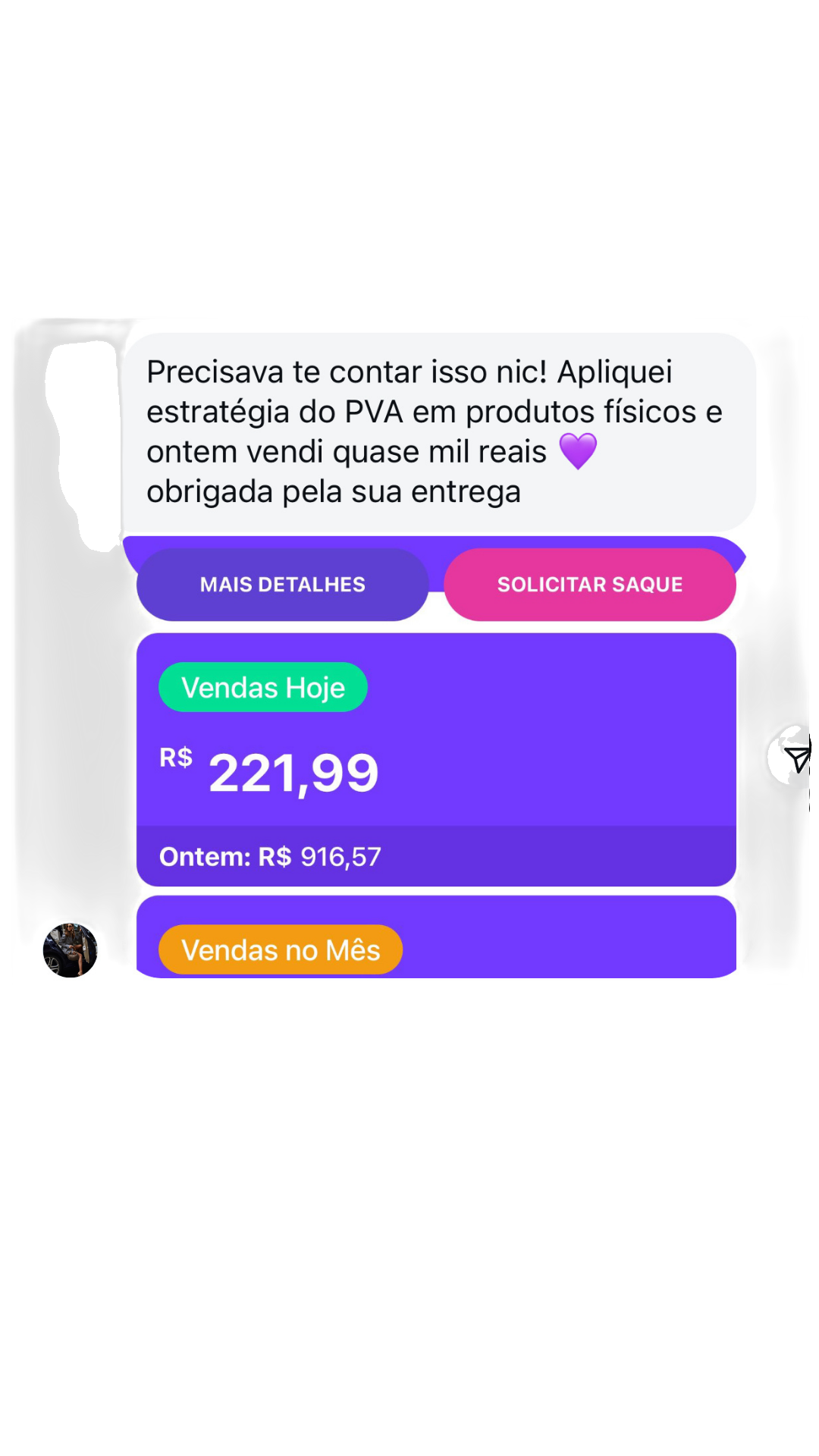 Feedback de aluno mostrando resultados com o método